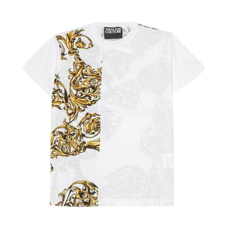 Versace Jeans Couture, Oversize t-shirt in cotton jersey with panel Wit, Heren, Maat:M