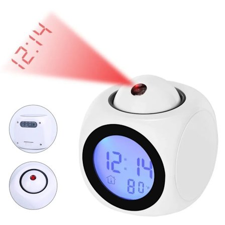 Projektor vekkerklokke, nattlys temperaturdisplay LED-klokke, hvit