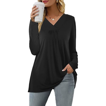 Dam Casual Toppar V-ringad T-shirt Kort/långärmad Plisserade Longine Skjortor
