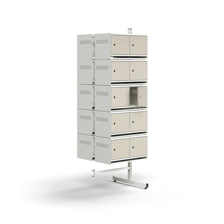 Skoskab ENTRY, påbygningssektion gulv, 20 metaldøre, 1800x600x600 mm, hvid/grå