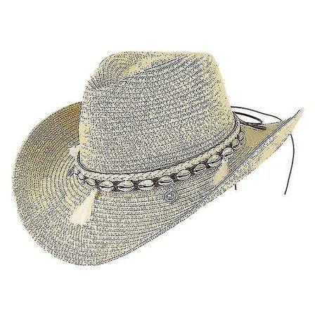 Hat Straw Hat For Western Cowboy Hat Trendy Sun Hat Beach Cap(Beige)