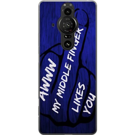 Kompatibelt Mobildeksel til Sony Xperia Pro-I Mørk typografisk illustrasjon med hjerteform og budskap om vennskap mot dyp blå tretekstur