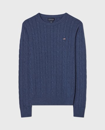 Lexington Tenåringsgenser i bomull med kabelstrikk, blå melange