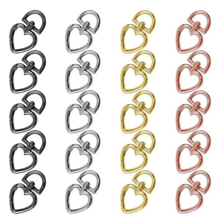Hjärtformade vridbara spännen 20 st Karabinhake Tillbehör Hjärtformad nyckelring Mini karbinhake för anslutning Nyckel DIY Dekoration 4 färger