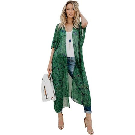 Kvinnor Blommig Kimono Cardigan Lång Maxi Öppen Front Blus Topp