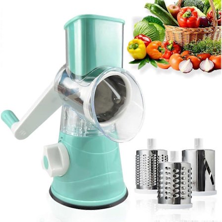 Pyörivä juustoraastin - manuaalinen juustomylly käsikammella ja 3 terällä