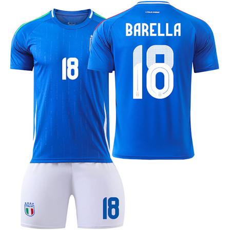 24-25 Europæiske Cup Italiensk Fodboldtrøje Nr. 14 Chiesa 18 Barella 3 Dimarco Trøjesæt Hjem Nr. 18 Home No. 18 Size S