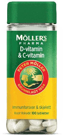 Møllers vit-D & vit-C tab, boks av plast, 100 stk