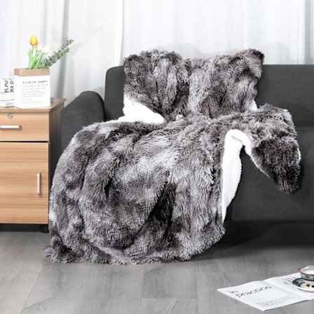 Super varm fleece-tæppe, 160x200cm grå høj kvalitet Fau