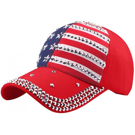 AVEKI Dame Baseball Kasket Justerbar Amerikansk Flag Hatte med Bling Rhinestone Design