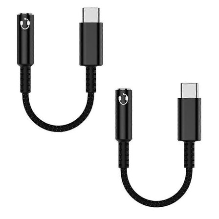 Usb C till 3.5mm Hörlursuttag Adapter (2-pack), Usb Typ C till Aux Ljud Dongel Kabel Sladd Dac Chip Svart