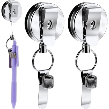 2 stk. Retractable Pull Pen Pencil Holder, Duty Universal Retractable Pen Holder for Lanyard, Badge Reel Pen Clip med Belt Clip Key Ring