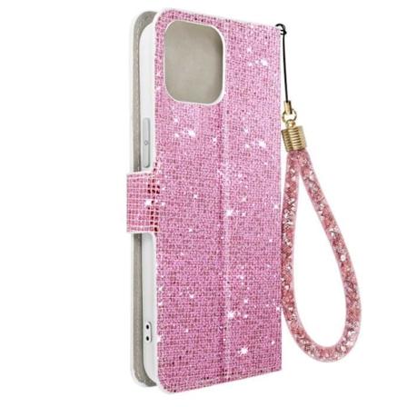 iPhone 15 Fodral - AVIZAR - Glitter Disco - Plånbok - Rosa Rosa