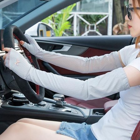 Sommar Förlängd Solskydd Ärm Dam Tunn Spets Issilke Körning Utomhus Solskydd Armskydd Halkfria Halvfingerhandskar