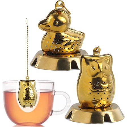 Te-infuser 2 stk Løse Te-sil Te-diffusorer For Løs Te Søte Tekuler I And- & Ugleform (Gull)