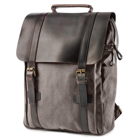 Sac à dos en toile gris charbon et cuir foncé de style vintage pour hommes - Sacs à dos