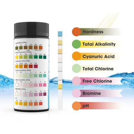 100 teststrimler til pool og spa - tester pH, klor, brom, osv.
