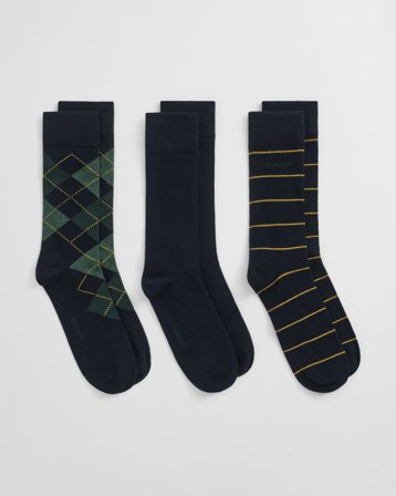 GANT Herren 3er-Pack Socken Argyle & Streifen (43-45) Blau