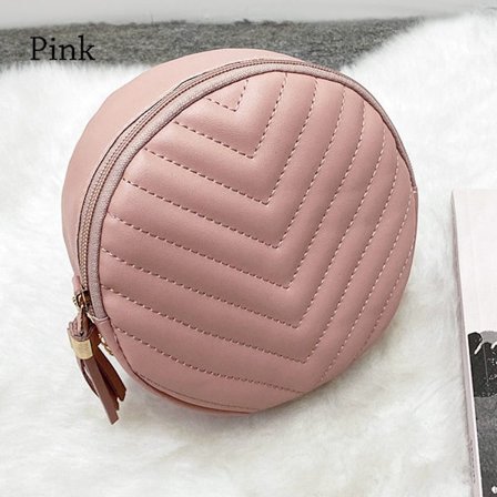 Mode Kvinder Runde PU Læder Circular Crossbody Skuldertasker pink