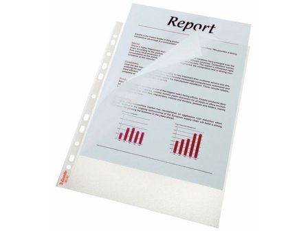 Esselte Plastficka, A4, stansad, 115 mikrometer, polypropylen, jämn, 11 hål, genomskinlig 100/fp - Lyreco - Kontorsmaterial - Mappar och plastfickor -