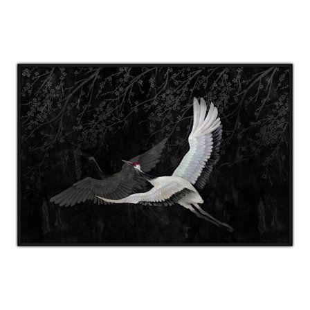 Lærredskunst med kraner – 123x83 cm, sort og grå