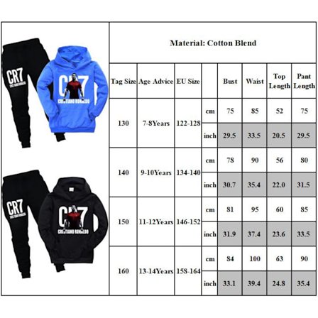 CR7 Ronaldo Gutter Treningsdrakt Fotball Genser Hoodie Topper + Bukser Antrekk Mørk Blå