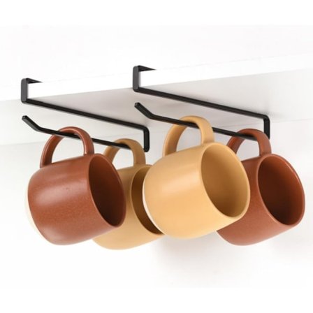 1-pak Clip-on Kopholder – Skruefri Installation til Skabe & Hylder | Passer til Hylder op til 2 cm, Perfekt til Krus & Låg