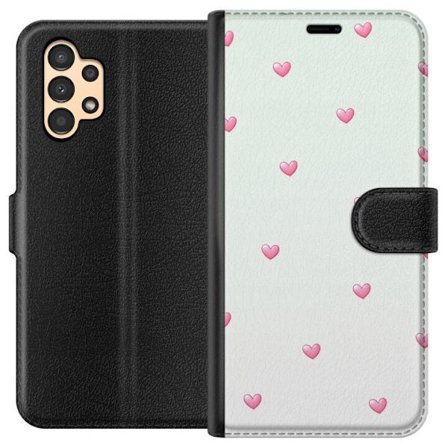 Kompatibel Tegnebogsetui til Samsung Samsung Galaxy A13 Minimalistisk mønster med lyserøde hjerter på en lysegrå baggrund, sødt og enkelt design