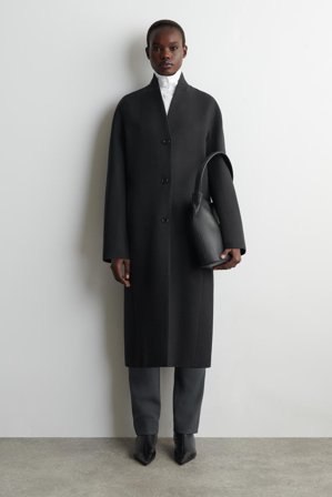 COS Women's Collarless Wool Twill Coat in Grey