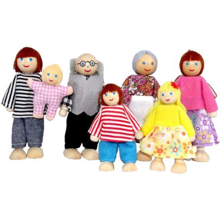 Trædukkehus Familieklædning Karakterer, Familierolleleg Klædning Karakterer Bedstefar, Bedstemor, Mor, Far, Børn, Baby Familie på 7