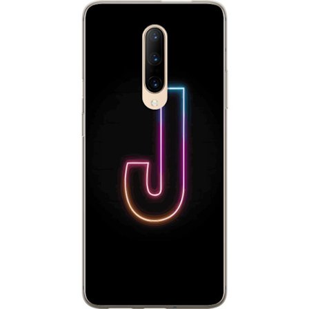 Yhteensopiva Puhelinkuori OnePlus OnePlus 7 Pro Minimaalinen neonkirjain J värien vaihtuessa valossa mustaa taustaa vasten
