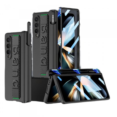 Samsung Galaxy Z Fold 4 fodral med handledsrem, skärmskydd, S Pen-fack och gångjärnsskydd, ultratunt fodral med kameraskydd