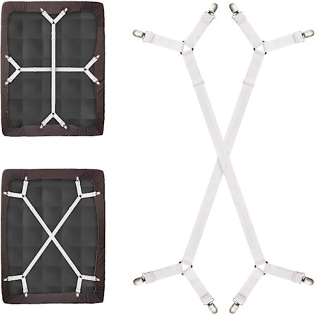 2 kpl Sängin Lakana Kiristäjät Säädettävät, Lakana Kiinnitys Kaikille Sängyille Ja Patjoille, Valkoinen