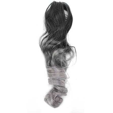 55cm pitkä kihara poninhäntä peruukki, musta T harmaa