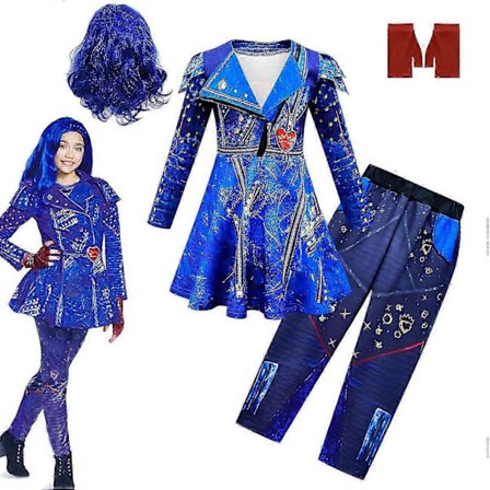 Descendants 3 Evie Cosplay Kostymer Halloween Karneval Party Kjole Bukser Parykk Sett