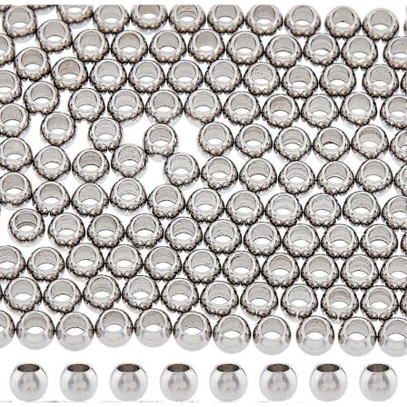 200 stk. runde avstandsperler 4mm Rondelle-perler Rustfritt stål Sømløse perler Glatte europeiske perler Løse kuleperler for smykkelaging og DIY-