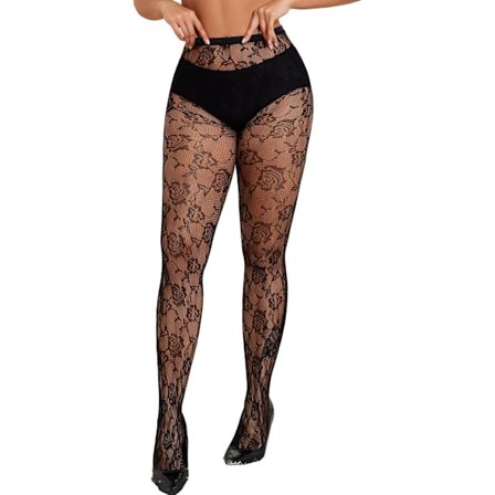 2025 Siste Modell Dame Blonde Fiskenettstrømper Blomsterblonde Strømpebukser Blomstermønstrede Tights Leggings Svart