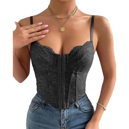 Kvinnors korsetttopp Sexig spets Bustier Y2K Vintage Mesh urbenad gå ut toppar