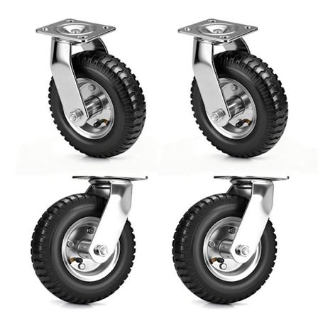 Sæt af 4 drejelige oppustelige hjul, Ø 220mm 300Kg Max, 360° pneumatiske hjul, dreje modeller, til håndtering og transport