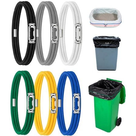 6 stk. kjøkken søppelposebelte, elastisk gummi, kjøkken søppelposebånd kompatible med 13-30 gallon søppelkasser, kan holde søppelposer på plass