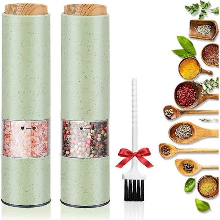 Elektrisk salt- og pepperkvern, pepperkvern og saltkvern i høykvalitets rustfritt stål, med justerbar keramisk kvern, også som krydderkvern, chili...