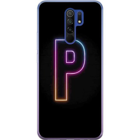 Kompatibel Mobilcover til Xiaomi Xiaomi Redmi 9 Minimalistisk neonbogstav P i farvegradient og lyseffekt mod sort baggrund i digital neonstil