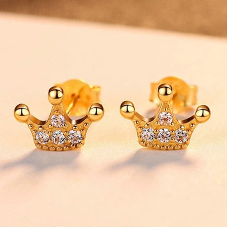 925 Sterling Sølv Søde Prinsessekrone Øreringe Til Kvinder Glitrende Øreringe Smykker Festartikler Guldfarve