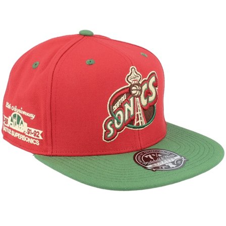 Mitchell & Ness - Rojo fitted Gorra - Seattle Supersonics Nightmare Red/Green Fitted @ Hatstore