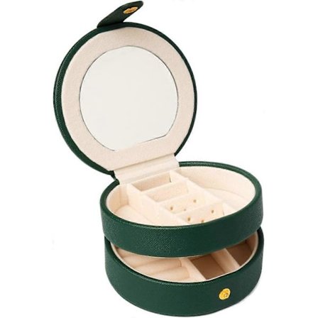 Pieni korurasia naisille/tytöille, vihreä mini-matkakorukotelo, kannettava korujen järjestäjä peilillä[D]