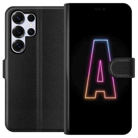 Yhteensopiva Lompakkokotelo Samsung Samsung Galaxy S25 Ultra Minimalistinen neonkirjain A sateenkaarenvärisessä valossa mustaa taustaa vasten modern