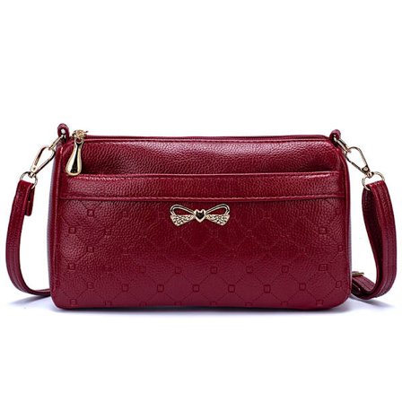 Rød, lille, firkantet, blød taske i syntetisk læder, egnet til kvinder