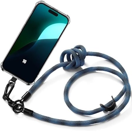 iPhone 16-fodral - Repåtsbeständig - Stötresistent - Med Avtagbar Blå Sladd - Mjuk - Transparent