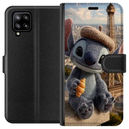 Kompatibelt Plånboksfodral till Samsung Galaxy A42 5G Stitch i Paris gulligt motiv med croissant och Eiffeltornet romantisk charm med lekfull energi