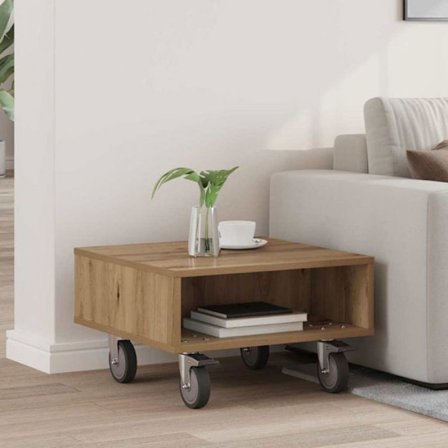 Sidobord - komplementbord - gueridon Vidaxl Sidobord med hjul, hantverksmässig ek 50 x 50 x 30 cm